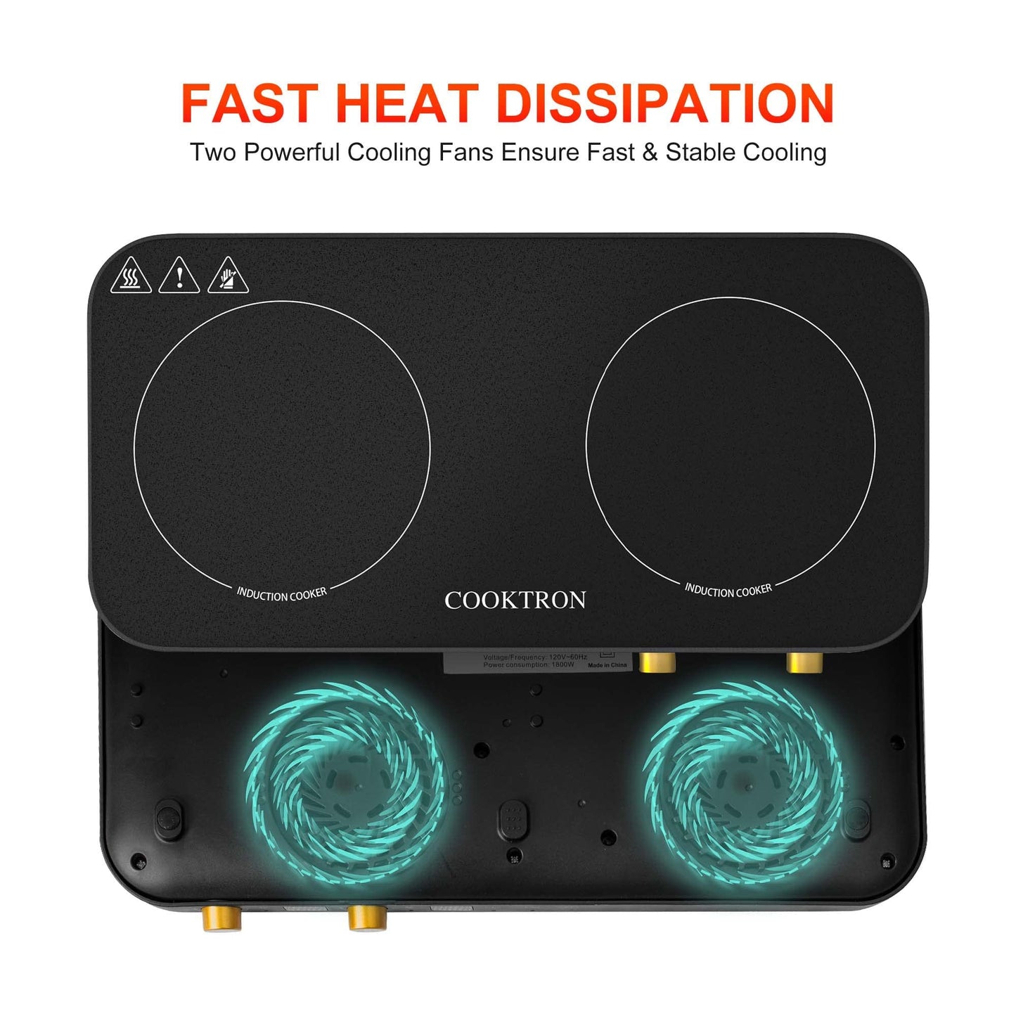 COOKTRON 1800W 2-Burner Induction Cooktop with Cast Iron Griddle | Portable