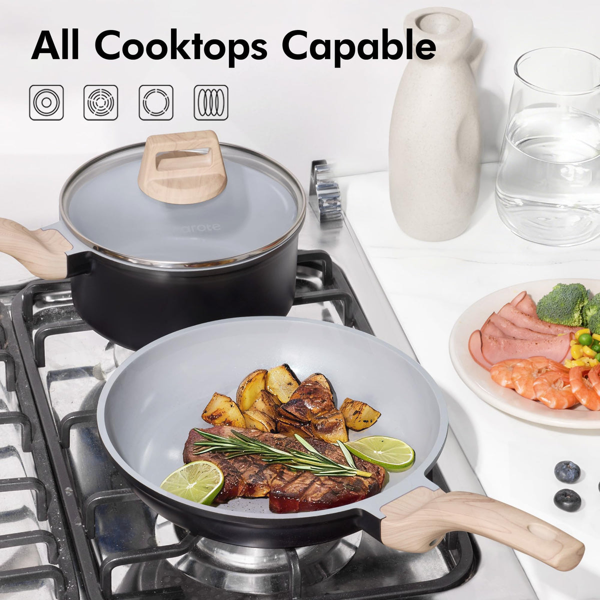 CAROTE 21-Piece Black Nonstick Cookware Set | Granite, Induction Compatible