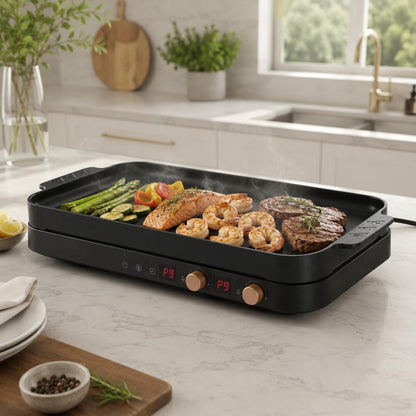 COOKTRON 1800W 2-Burner Induction Cooktop with Cast Iron Griddle | Portable