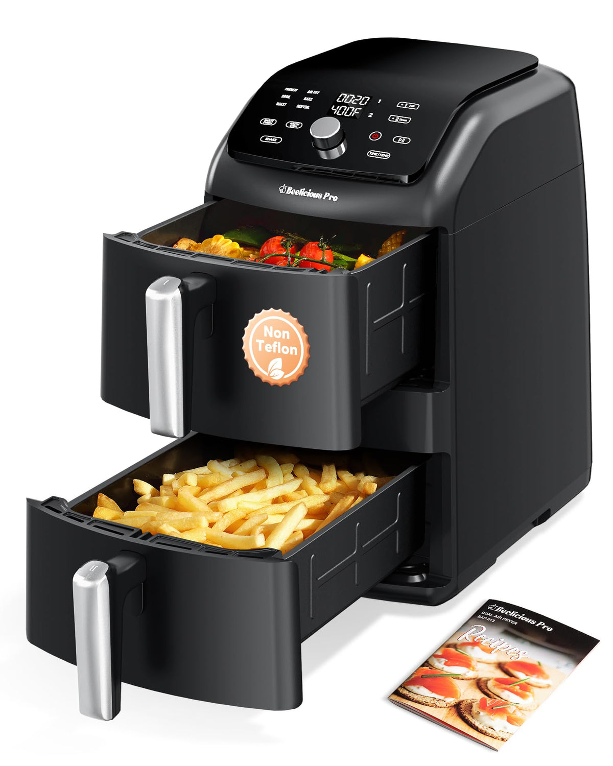 Beelicious 12QT Dual Basket Air Fryer | PFAS-Free, Dishwasher-Safe