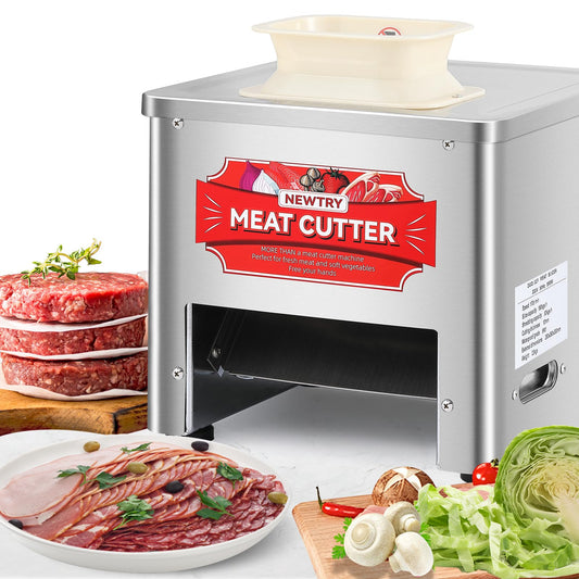 NEWTRY Commercial Meat Cutter Machine – Slice, Strip & Cube, 110V