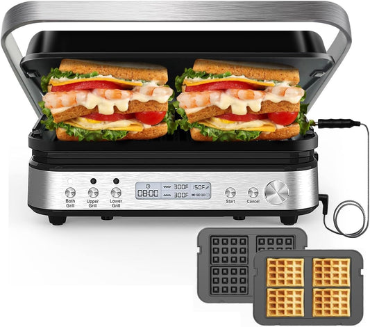 CATTLEMAN 6-in-1 Panini Press & Indoor Grill with Removable Plates | 1600W