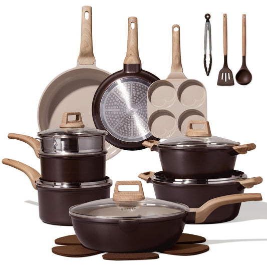 CAROTE 21-Piece Ceramic Nonstick Cookware Set | PFAS-Free, Induction Ready