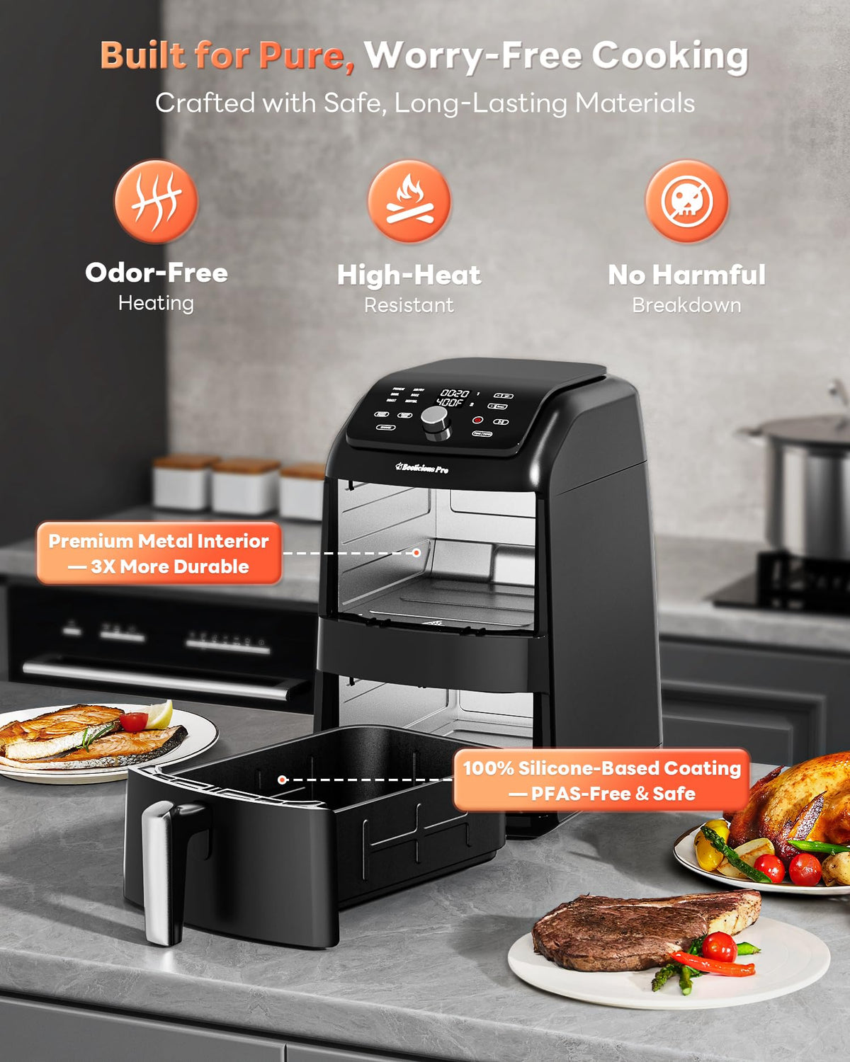 Beelicious 12QT Dual Basket Air Fryer | PFAS-Free, Dishwasher-Safe