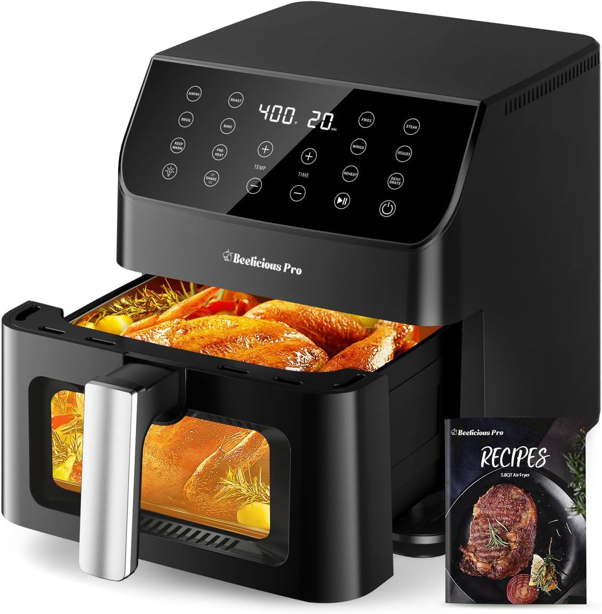 Beelicious 5.8QT Digital Air Fryer with Window | 12-in-1, Dishwasher-Safe
