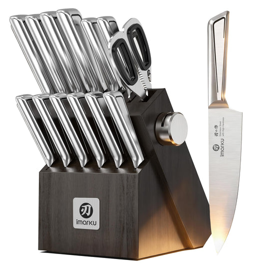 imarku Japanese High-Carbon Steel Knife Set with Block & Sharpener