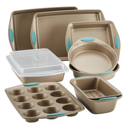 Rachael Ray Cucina 10-Piece Nonstick Bakeware Set, Latte Brown, 47578