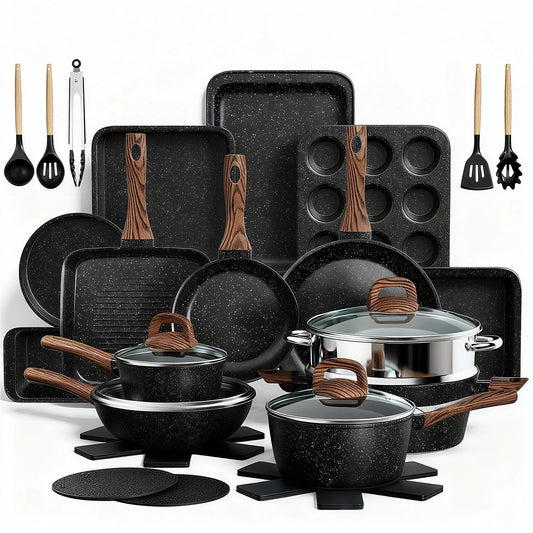 Umite Chef 31-Piece Nonstick Cookware & Bakeware Set, PFOA Free, Black