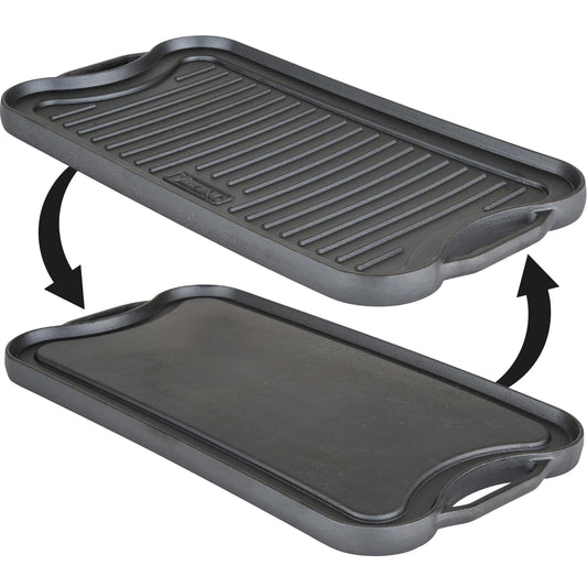 Viking 20" Reversible Cast Iron Grill & Griddle Pan, Pre-Seasoned, Black