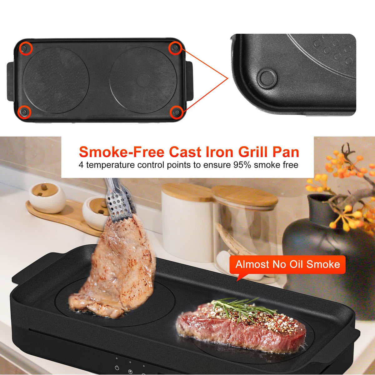 COOKTRON 1800W 2-Burner Induction Cooktop with Cast Iron Griddle | Portable