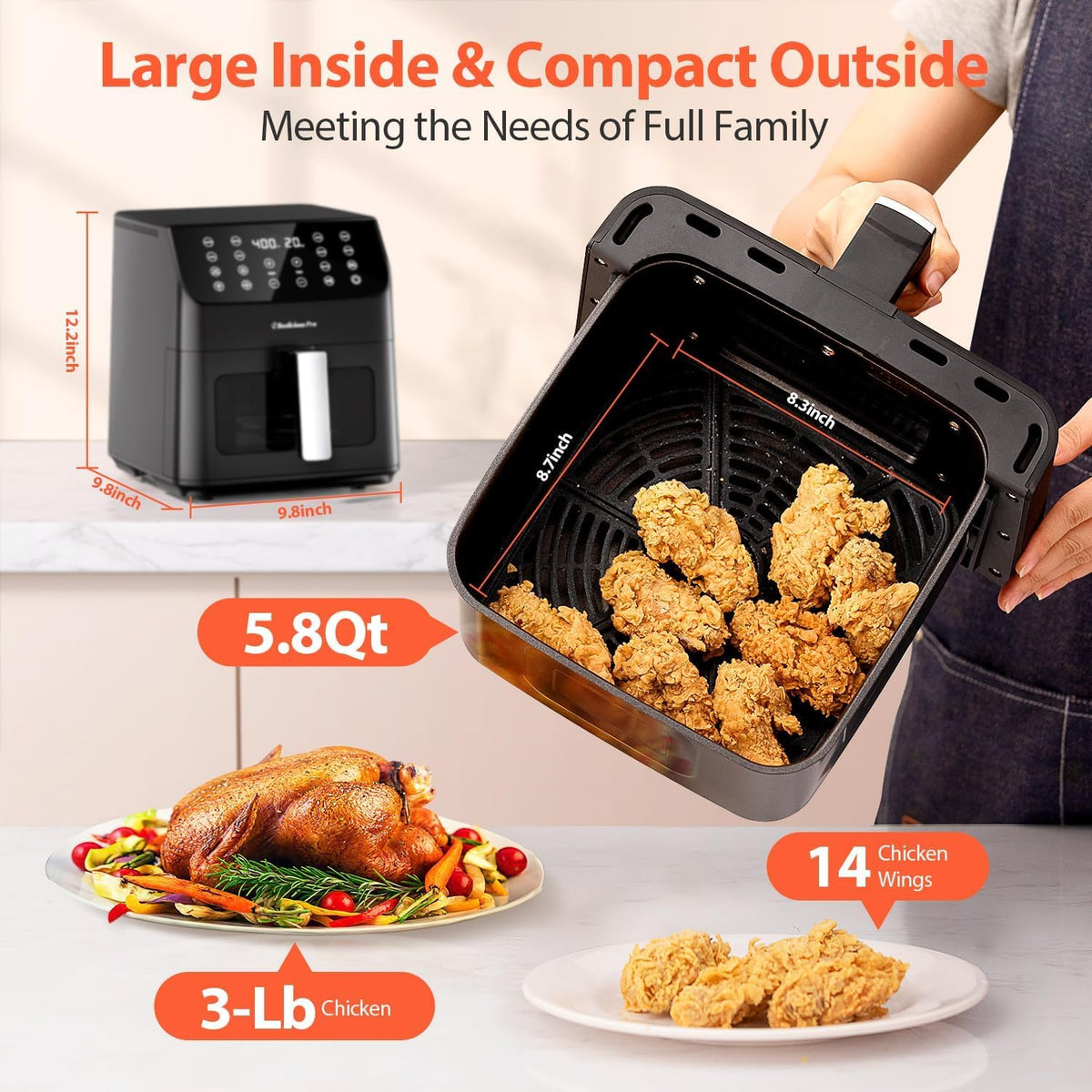 Beelicious 5.8QT Digital Air Fryer with Window | 12-in-1, Dishwasher-Safe