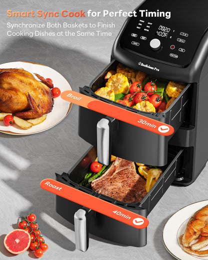 Beelicious 12QT Dual Basket Air Fryer | PFAS-Free, Dishwasher-Safe