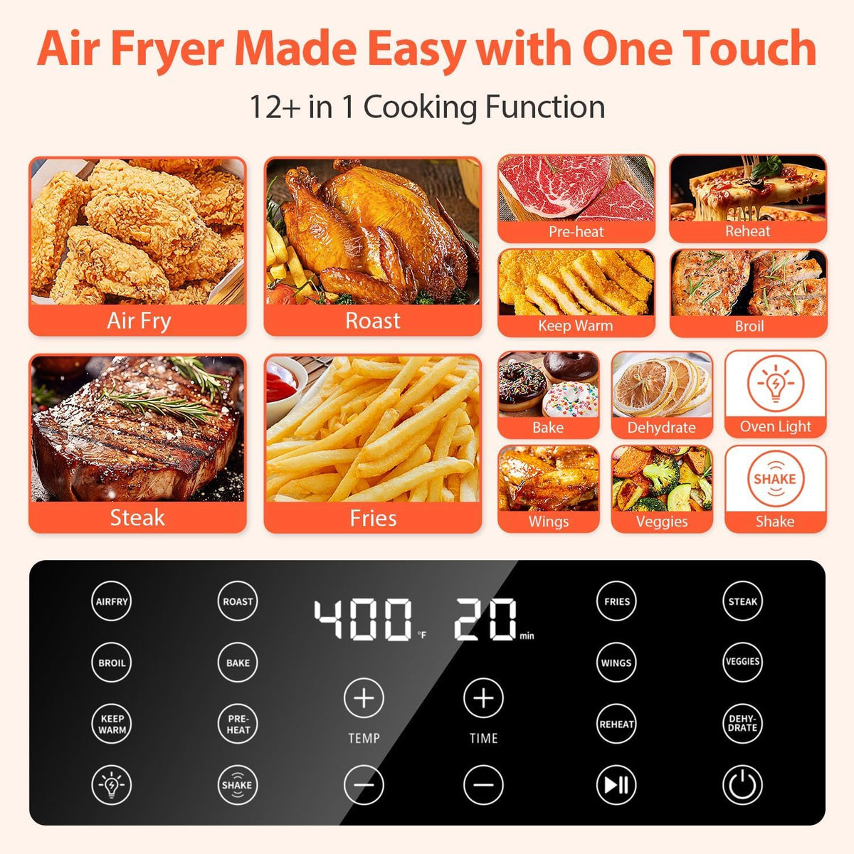 Beelicious 5.8QT Digital Air Fryer with Window | 12-in-1, Dishwasher-Safe